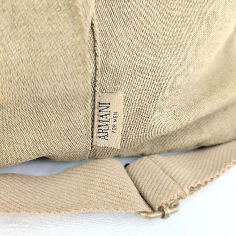 Armani For Men Duffle Bag Canvas Weekender Travel Gym Bag Tan Leather Handle Str